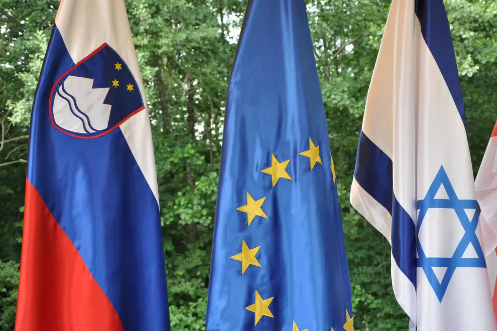 Flags of Slovenia and Israel at a Day of Israeli-Slovenian Friendship in 2021. Photo: Rasto Božič/STA