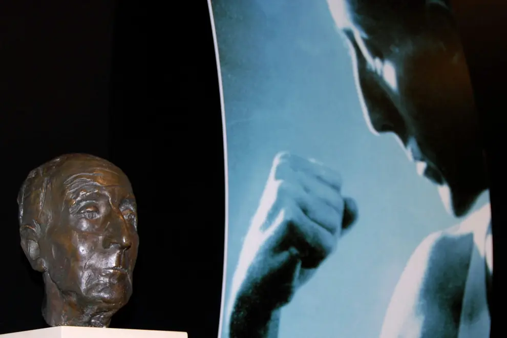 A bust and a picture of the first Slovenian Olympic champion Leon Štukelj (1898-1999). Photo: Rasto Božič/STA