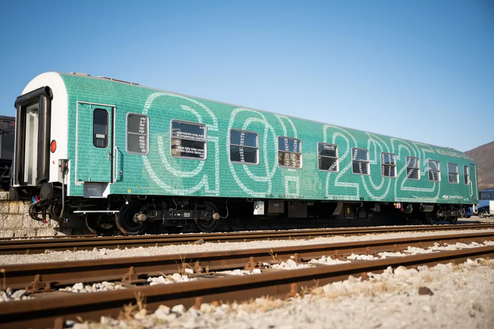 A railroad car promoting the European Culture Capital in Nova Gorica. Photo: Boštjan Podlogar/STA