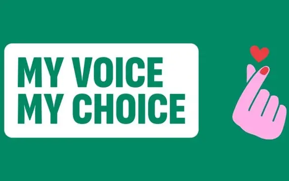 The logo of the My Voice, My Choice campaign for accessible safe reproduction choices. Photo: campaign website