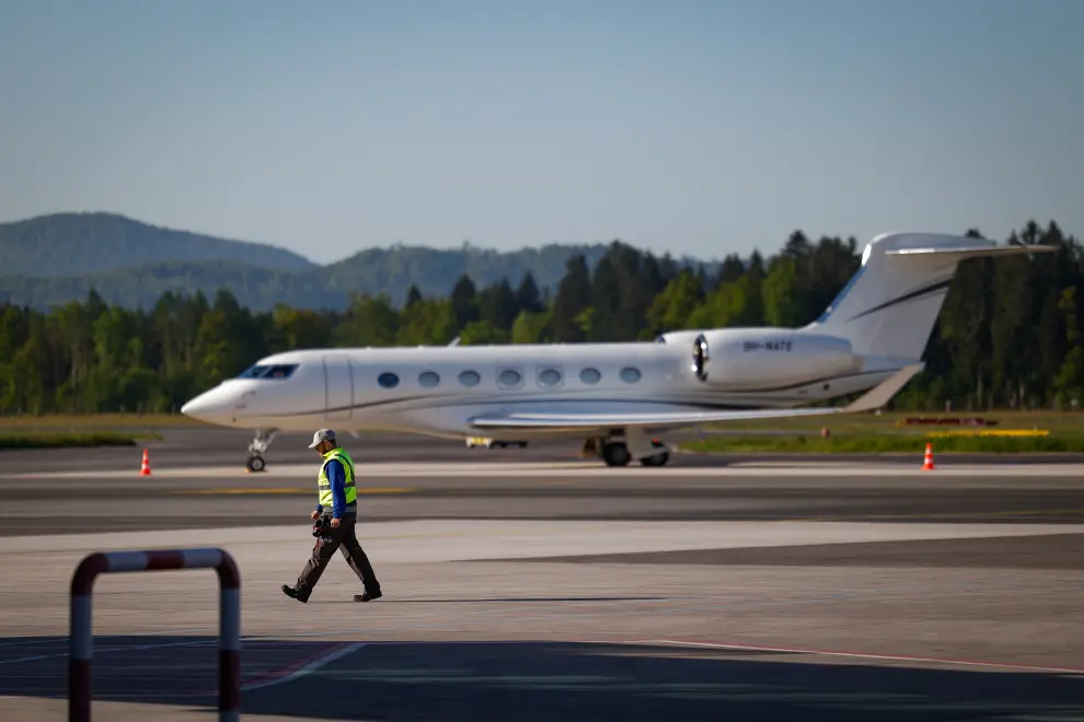 An aircraft at Ljubljana Airport. Photo: Anže Malovrh/STA