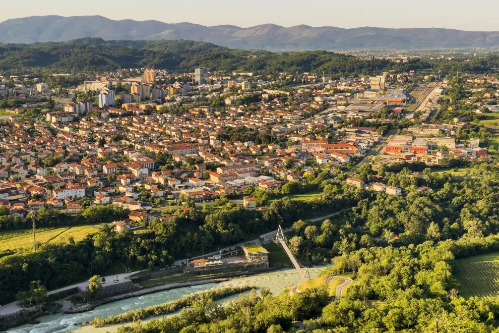 The city of Nova Gorica and Gorizia to the right pictured from a hilltop. Photo: Nebojša Tejić/STA