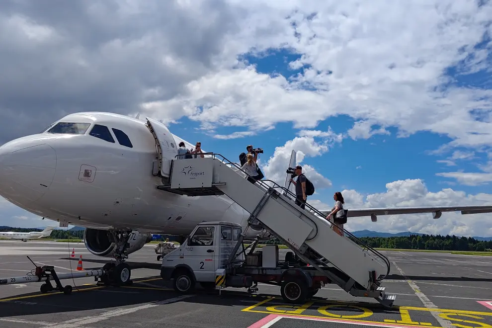 Charter season starts at Ljubljana airport with flight to Santorini. Photo: Rok Bizjak/STA