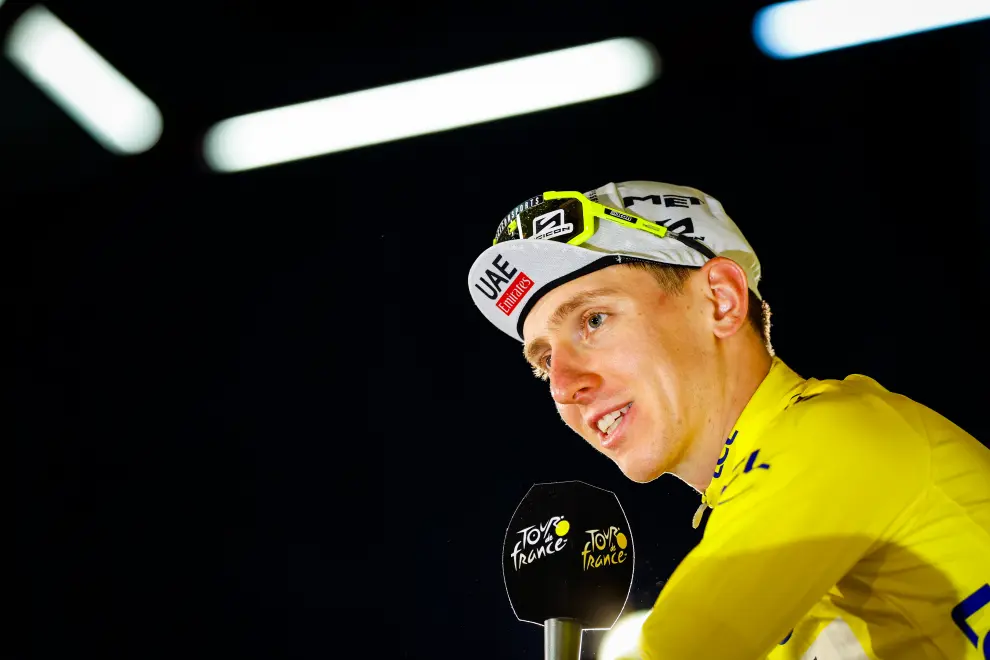 Tadej Pogačar after winning the 2024 Tour de France. Photo: Anže Malovrh/STA