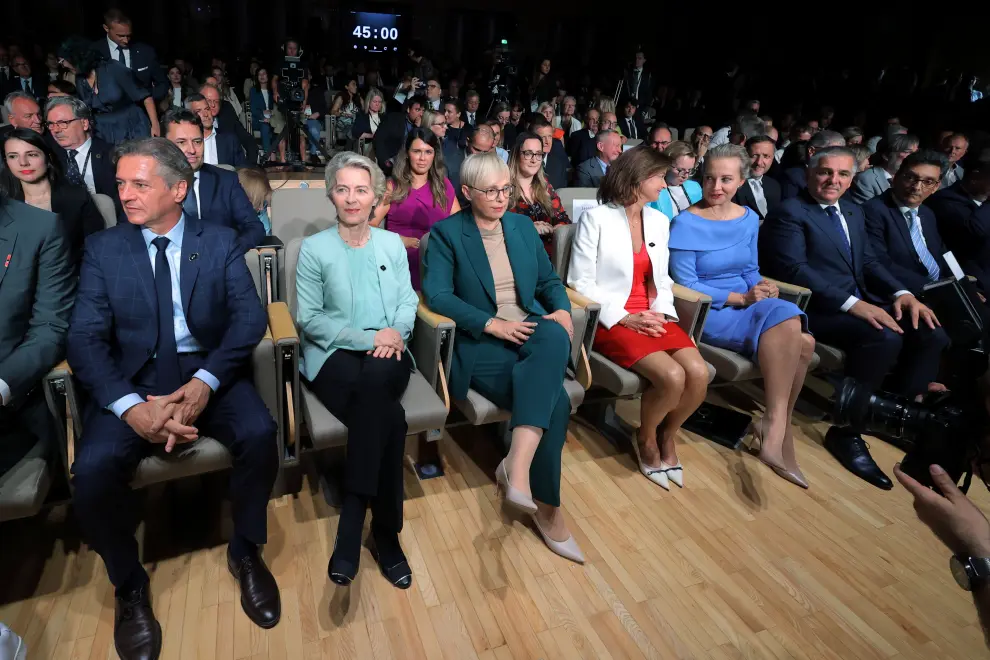 PM Robert Golob, EU Commission President Ursual von der Leyen, President Nataša Pirc Musar and Yulia Navalnaya at the opening of the19th Bled Strategic Forum. Photo: Daniel Novakovič/STA