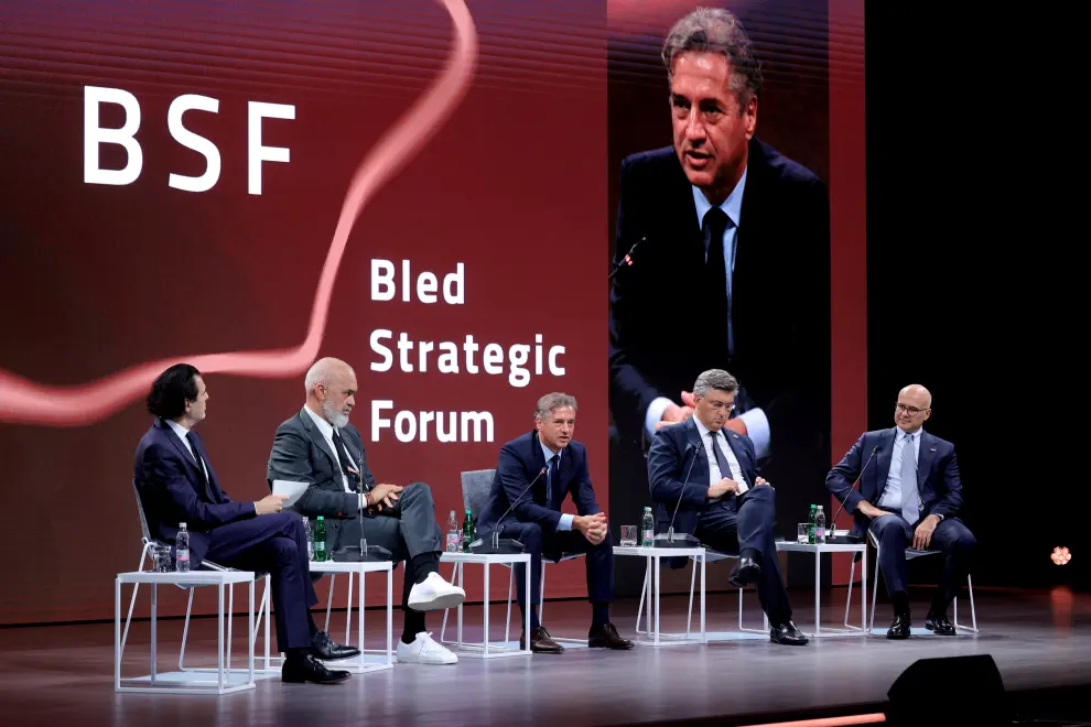 Leaders' panel at the Bled Strategic Forum featuring the prime ministers of Albania, Slovenia, Croatia and Serbia. Photo: Daniel Novakovič/STA