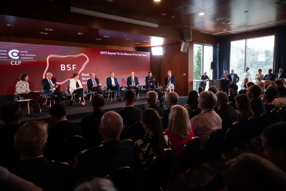 Panellists at Bled Strategic Forum discuss the future of NATO. Photo: Boštjan Podlogar/STA