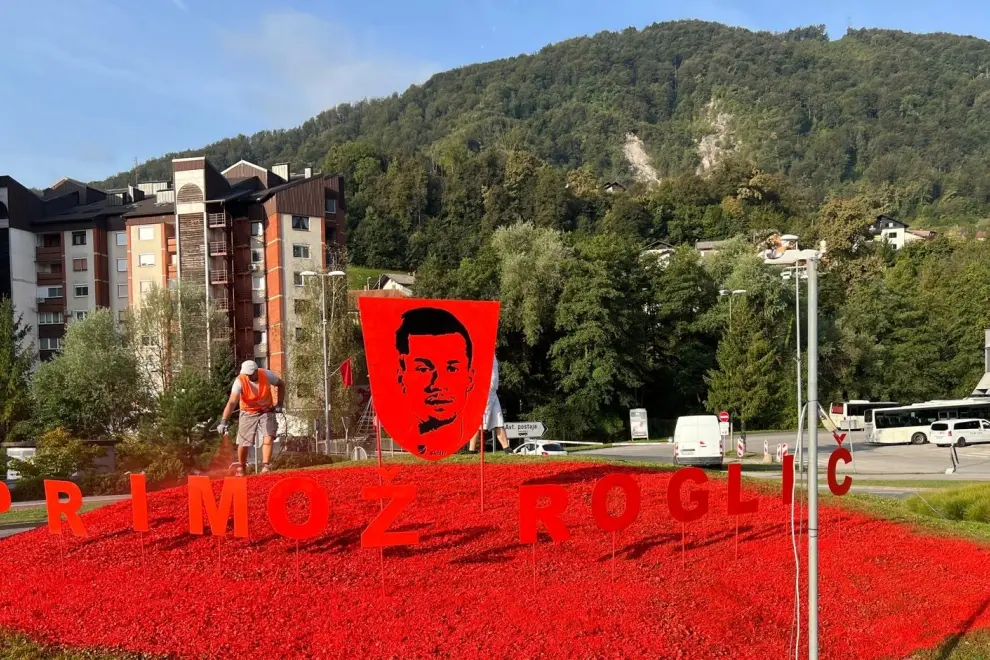 Primož Roglič's home town Zagorje ob Savi celebrates the rider's 4th Vuelta e España title. Photo: Zagorje ob Savi municipality