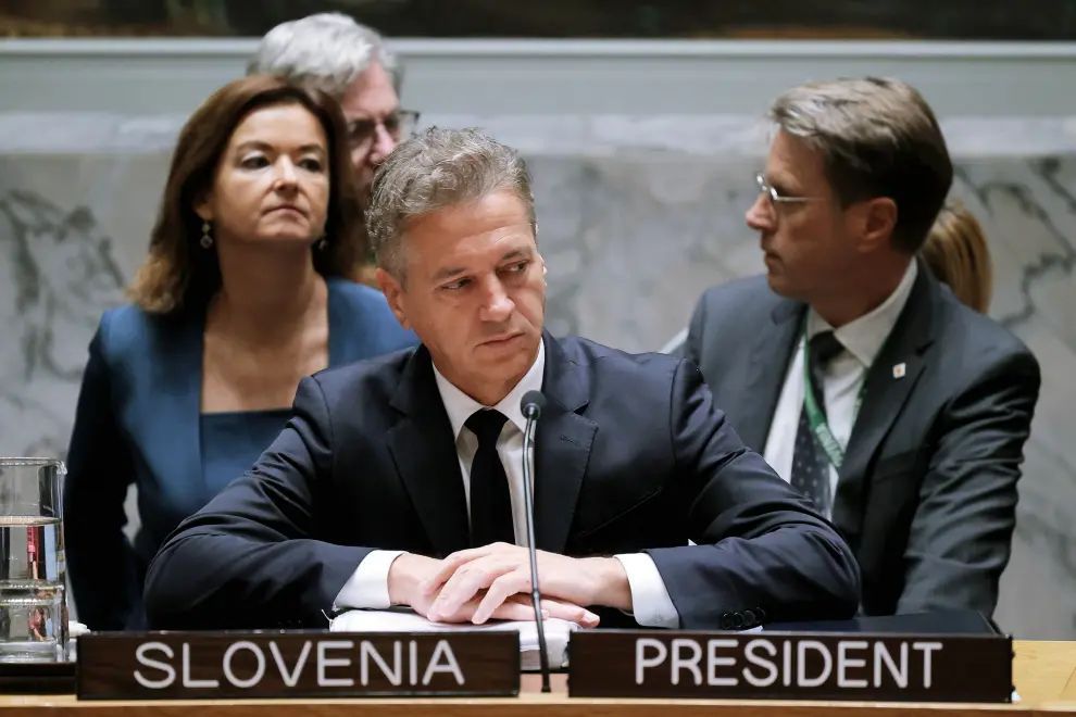 Prime Minister Robert Golob chairs the Leadership for Peace debate at the UN Security Council. Photo: Daniel Novakovič/STA