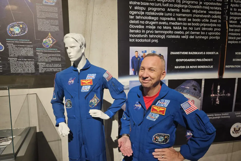 NASA astronaut Randy Bresnik at the launch of a permanent exhibition on Artemis at the Noordung Space Centre in Vitanje. Photo: Gregor Mlakar/STA