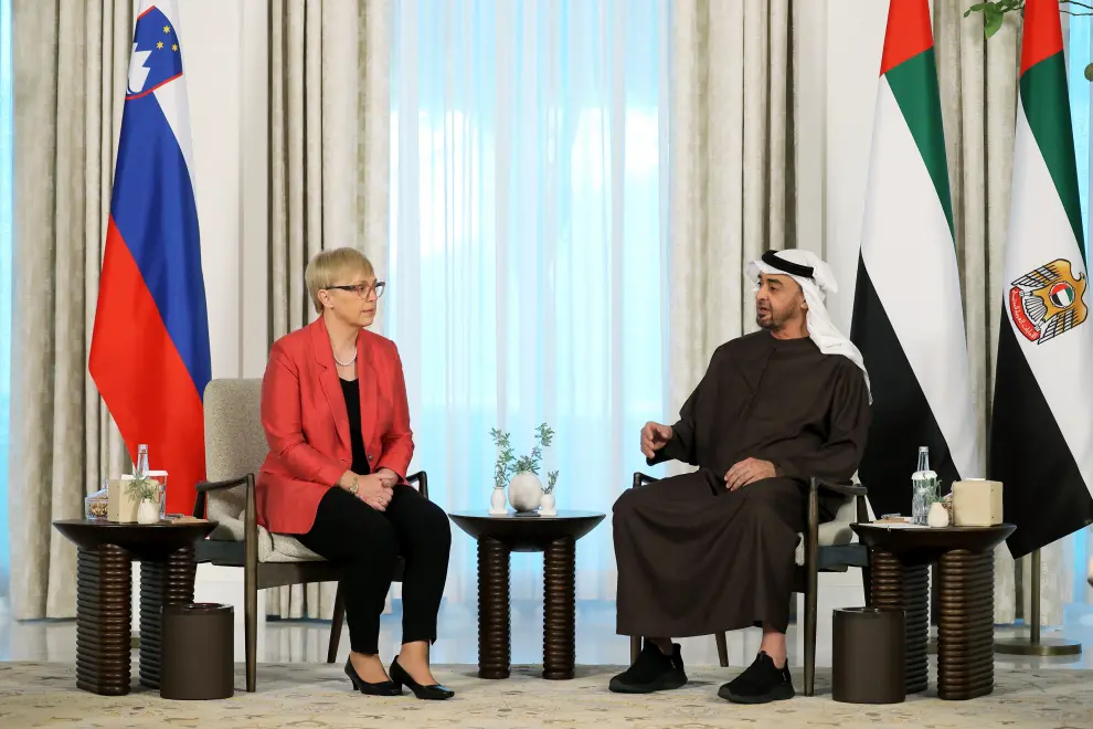 President Nataša Pirc Musar meets UAE President Sheikh Mohammed bin Zayed Al Nahyan. Photo: Daniel Novakovič/STA