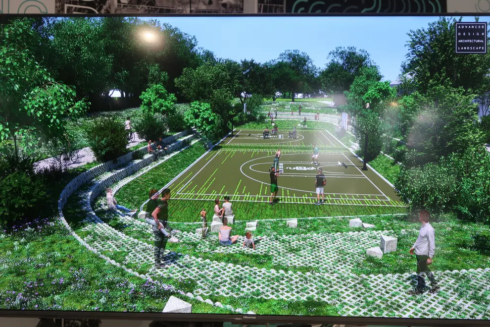 Model of cross-border basketball court to be built in Nova Gorica. Photo: Rosana Rijavec/STA