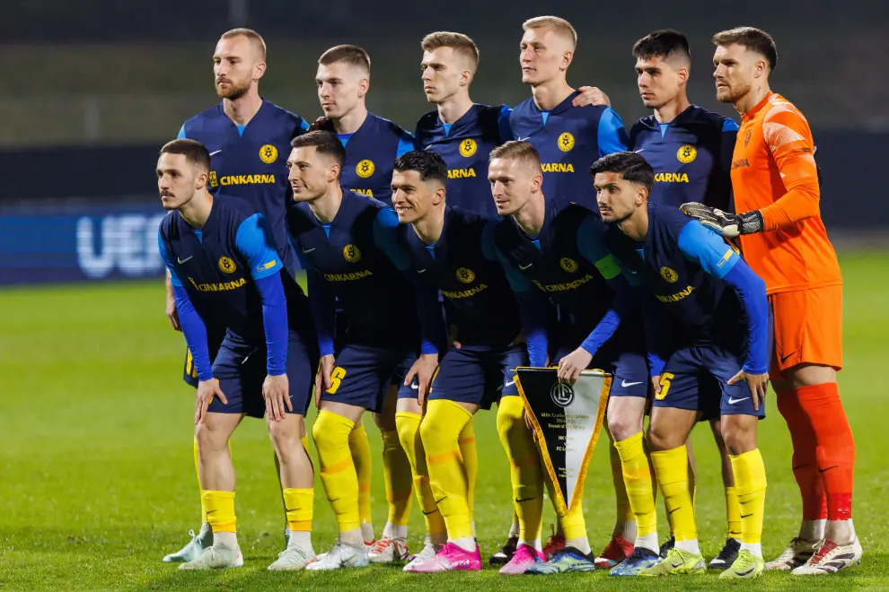 Celje line-up ahead of the first leg of the round of 16 of the UEFA Conference League. Photo: Boštjan Podlogar/STA