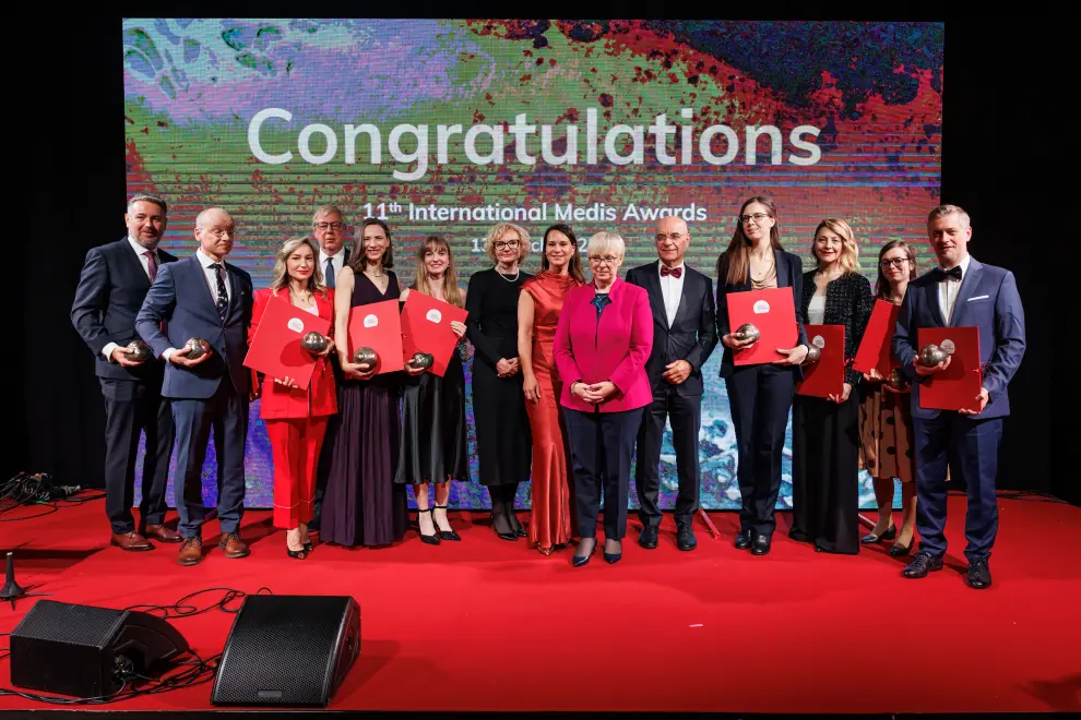 The winners of International Medis Awards, pictured with President Nataša Pirc Musar. Photo: Nebojša Tejić/STA