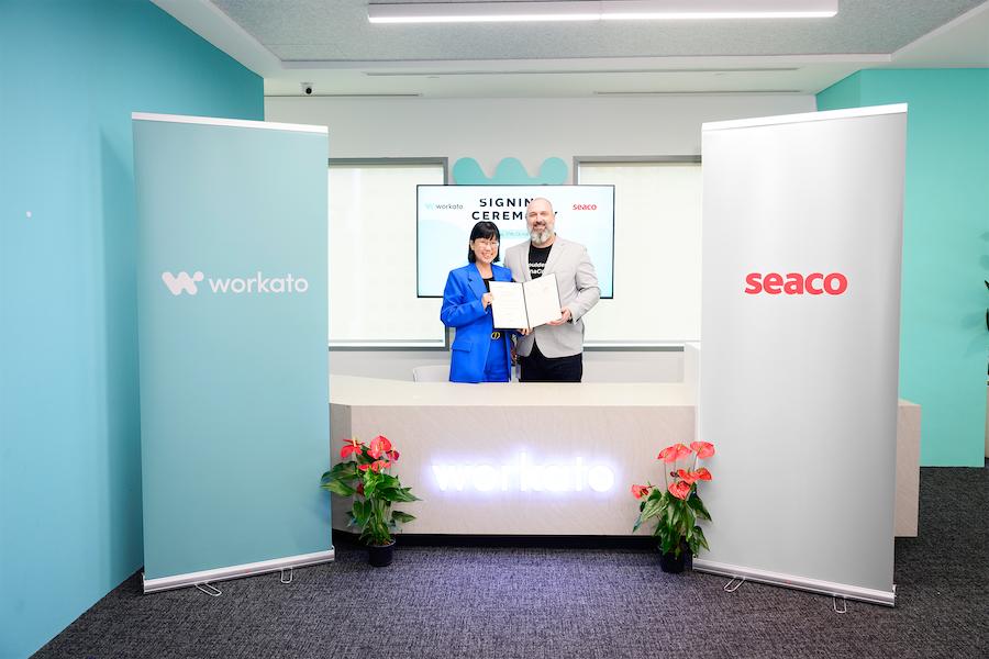 Caption: June Lee (left), SVP and GM Asia Pacific at Workato and Damian Leach (right), Chief Information Officer at Seaco, signed a partnership agreement to drive digital transformation and agility across Seaco's business.