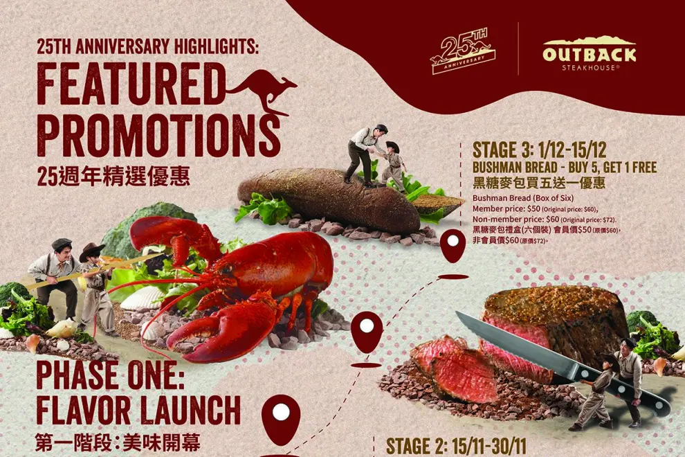 Celebratory promotions for Outback Steakhouse's 25th Anniversary in Hong Kong