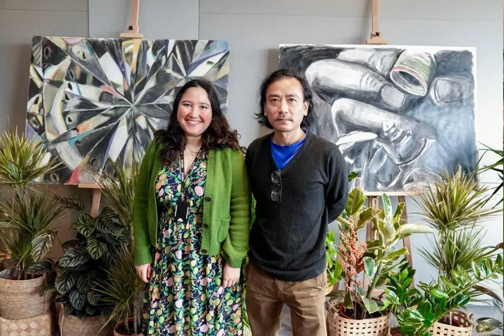 From left to right - The art installation created by Temsuyanger Longkumer; Artists Annette Fernando (far left) and Temsuyanger Longkumer; The art installation created by Annette Fernando