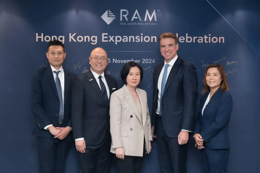 From left to right: Mr. William Chai (RAM Managing Director), Mr. Charles Ng (Associate Director-General of Investment Promotion), Ms. Alpha Lau (Director-General of Investment Promotion), Mr. Scott Wehl (RAM Founder and Executive Chairman), Ms. Agnes Liu (RAM Executive Director)