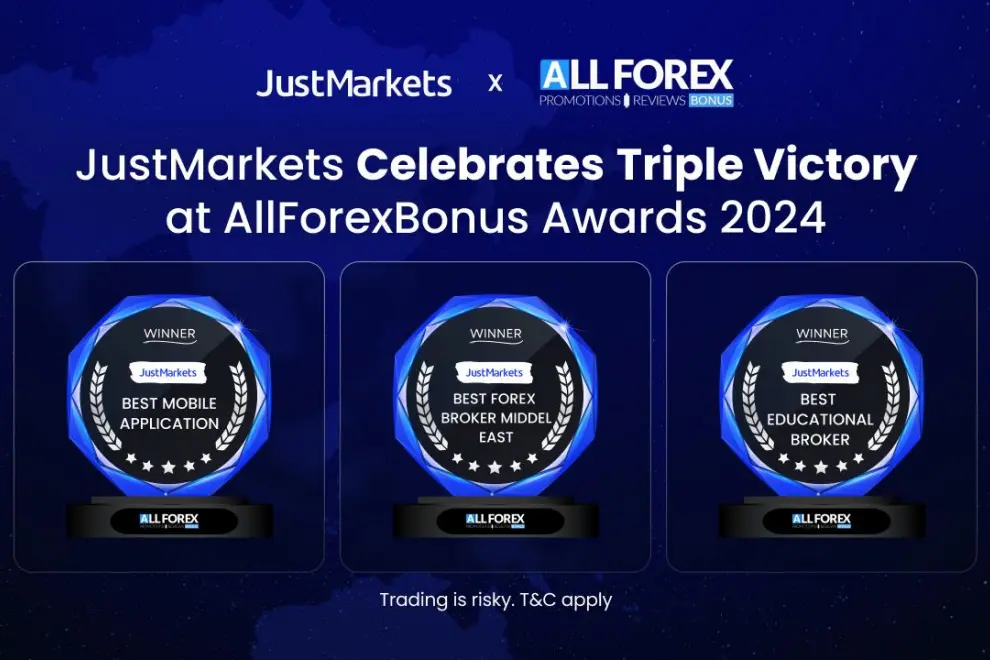 JustMarkets Celebrates Triple Victory at AllForexBonus Awards 2024