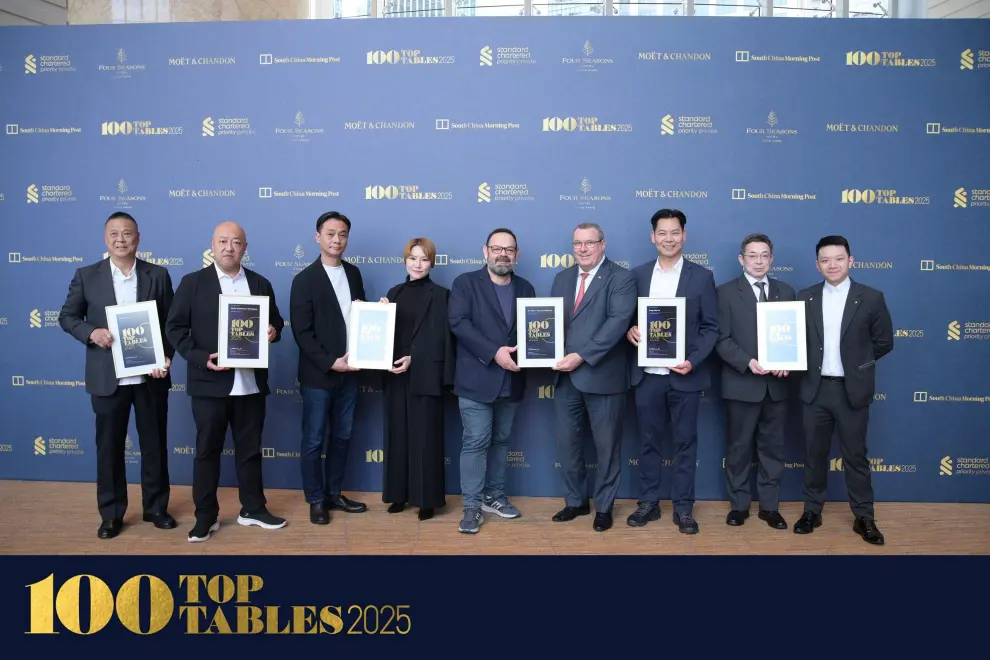 From left to right: Jackie Ho Hon-sing, Chinese Executive Chef of The Ritz-Carlton, Macau; Hironori Satake, Executive Chef of Sushi Kissho by Miyakawa; Norihisa Maeda, Executive Chef of Teppanyaki Shou; Amy Jo, Executive Manager of Sushi Kissho by Miyakawa and Teppanyaki Shou; Marino D'Antonio, Executive Chef of 8½ Otto e Mezzo BOMBANA at Galaxy Macau; Herve Pennequin, Assistant Vice President of Beverage at Galaxy Entertainment Group; Chan Chek Keong, Assistance Vice President of Food & Beverage Culinary of StarWorld Hotel and Executive Chef of Feng Wei Ju; Hayashi Hideaki, Executive Chef of Yamazato and Marco Chan, Manager of Yamazato.