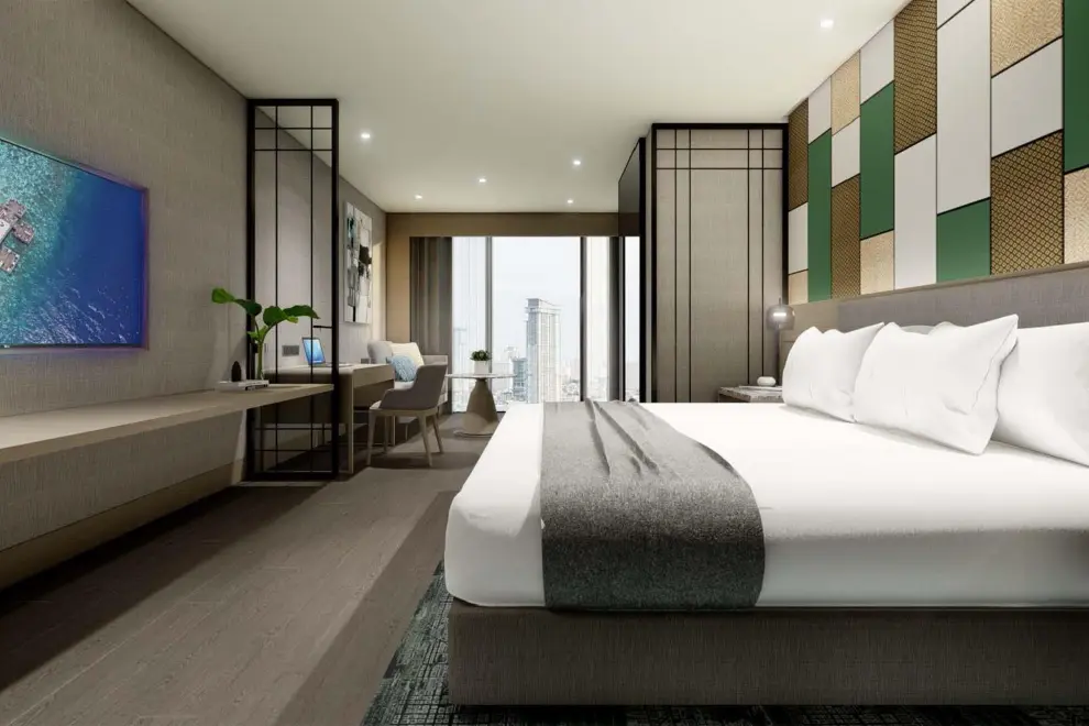 Guests can unwind in style while enjoying sweeping city views from the comfort of their room.