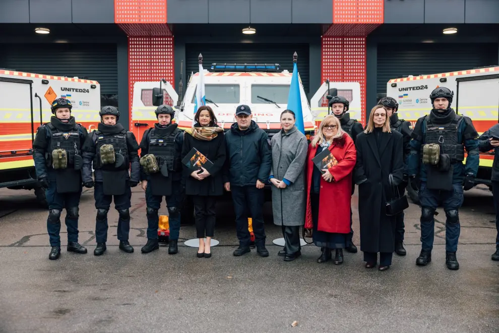 Donation of three demining vehicles for Ukraine's State Emergency Service. Photo: Courtesy of Slovenian Foreign Ministry