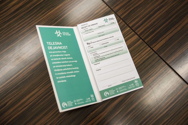 The exercise referral booklet. Photo: Žiga Koren/Association of Cancer Patients